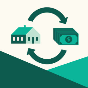 a graphic showing a cycle with two points: money and real estate